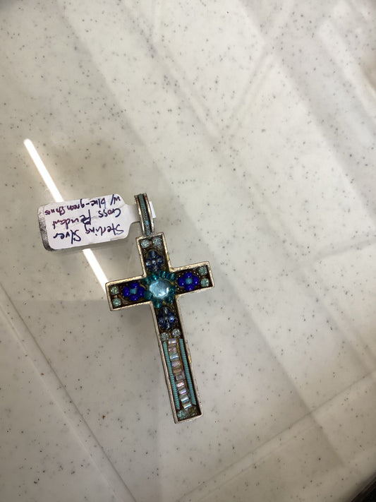 Cross Pendant w/ Bluegreen stones